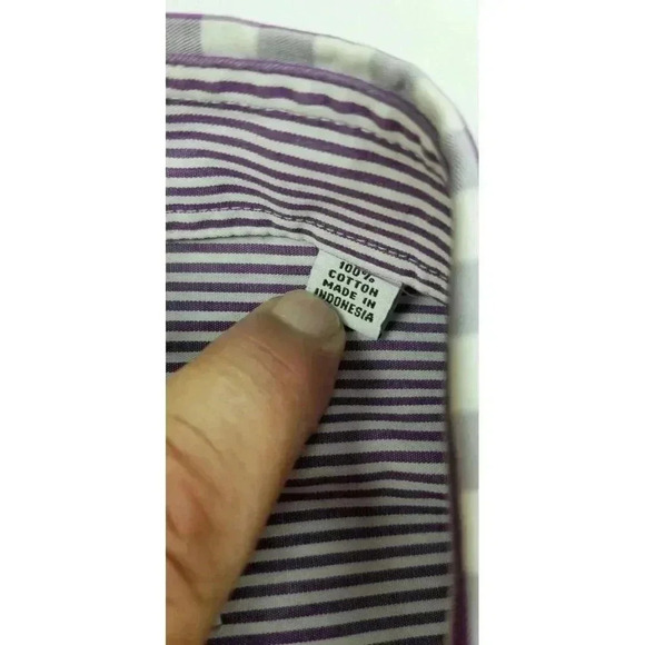 Isaac Mizrahi New York 15.5 32-33 Slim Fit Purple White Check Spread Collar Men - Picture 7 of 10